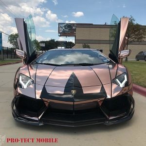 Lamborghini Aventador wrapped in Avery SW Rose Gold Chrome vinyl