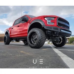 Ford Raptor wrapped in Avery SW Red Chrome vinyl