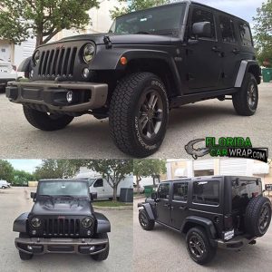 Jeep Wrangler wrapped in Satin Black vinyl