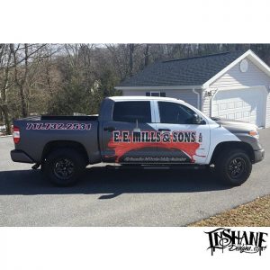 Toyota Tundra Commercial Truck wrapped in Avery SW Matte White, Matte Charcoal Metallic and custom printed Avery 1005EZ vinyls