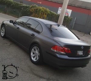 BMW 7-Series wrapped in Satin Dark Gray vinyl