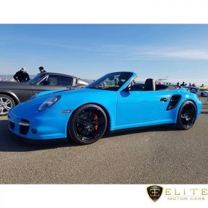 Porsche 911 Turbo wrapped in Avery SW Gloss Light Blue vinyl