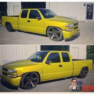 Chevrolet Silverado wrapped in Gloss Lemon Sting vinyl