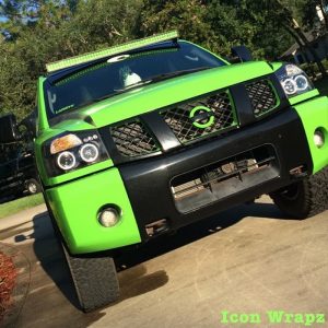 Nissan Titan wrapped in Avery SW Gloss Grass Green vinyl