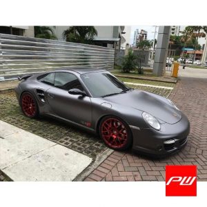 Porsche 997 Turbo wrapped in Satin Dark Gray vinyl