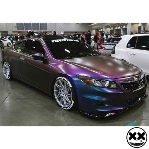 Honda Accord wrapped in Avery ColorFlow Satin Rushing Riptide Cyan/Purple shade shifting vinyl