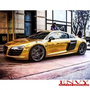 Audi R8 wrapped in Avery SW Gold Chrome vinyl