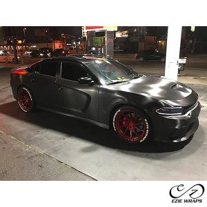 Dodge Charger wrapped in Brushed Black Metallic vinyl