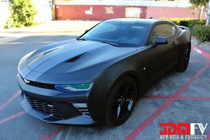 Chevy Camaro wrapped in Matte Black and Matte Dark Gray vinyls