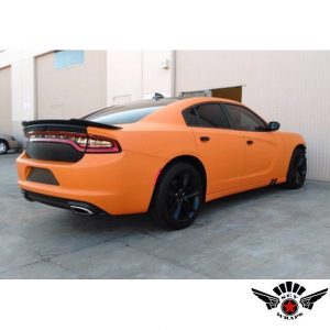 Dodge Charger wrapped in Avery SW Matte Orange vinyl