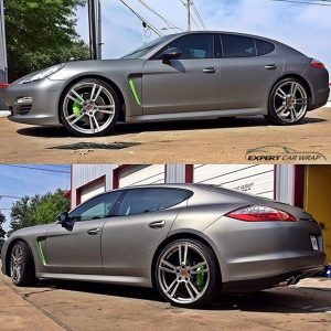 Porsche Panamera wrapped in Avery SW Gunmetal Metallic vinyl