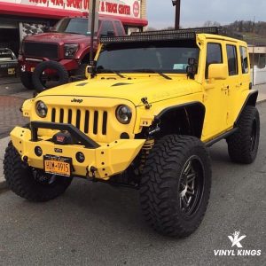 Rubicon Jeep Wrangler wrapped in Matte Yellow vinyl