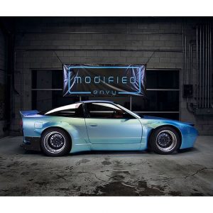 Nissan 240SX wrapped in Orafol 970RA Shift Effect Matte Green/Blue vinyl