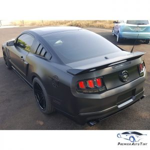 Ford Mustang wrapped in Satin Black vinyl