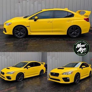 Subaru WRX wrapped in Avery SW Gloss Yellow vinyl