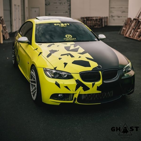 BMW wrapped in Avery SW Gloss Ambulance Yellow and Satin Black vinyls