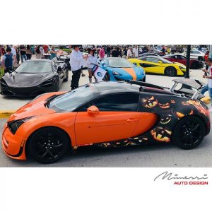 Bugatti wrapped in custom printed Avery 1105EZRS vinyl with 1380z Matte overlaminate