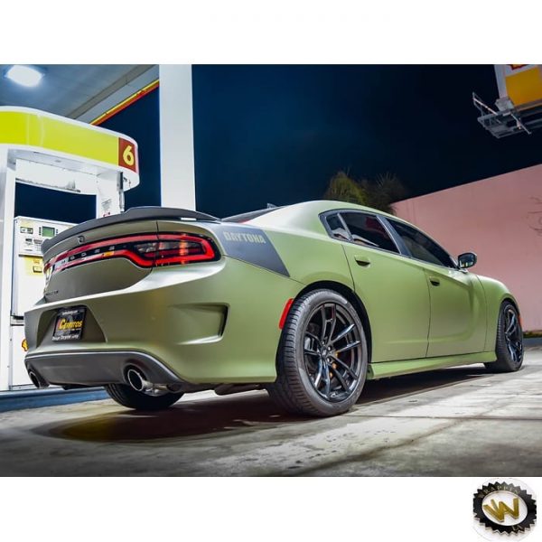 Dodge Charger wrapped in 3M 1080 Matte Military Green vinyl