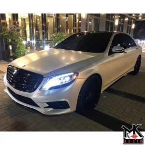 Mercedes Benz wrapped in 3M 1080 Satin Pearl White vinyl