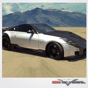 Nissan 370z wrapped in 1080 Gloss White Aluminum vinyl