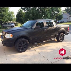 Ford F150 wrapped in orafol_americas 970RA Matte Black vinyl