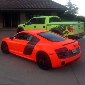 Audi R8 wrapped in 1080 Neon Fluorescent Orange or Hi Liter Fluorescent Yellow