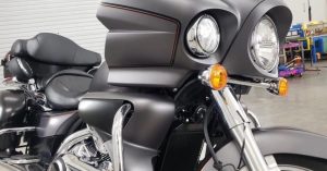 Kawasaki Vulcan Voyager wrapped in Satin Charcoal Metallic vinyl