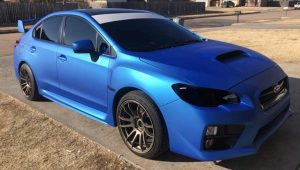 Subaru Wrx wrapped in Satin Blue Aluminum vinyl