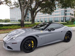 Ferrari wrapped in Gloss Nardo Gray vinyl