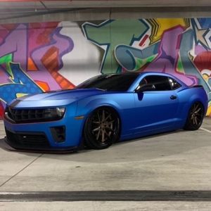 Chevrolet Camaro wrapped in Satin Blue Aluminum vinyl