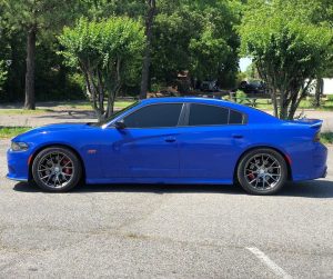 Dodge Charger wrapped in Gloss Dark Blue vinyl