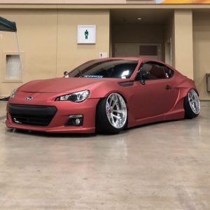 Subaru BRZ wrapped in Satin Red Aluminum vinyl