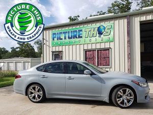 Infiniti wrapped in 3M 1080 Satin Battleship Gray vinyl