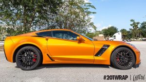 Chevrolet Corvette wrapped in ORAFOL_Americas 970RA Gloss Tangerine Dream vinyl