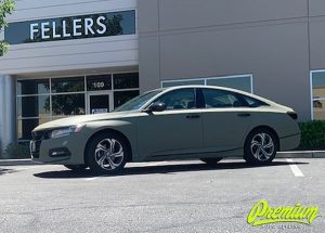 Honda Accord wrapped in Avery Matte Khaki Green vinyl