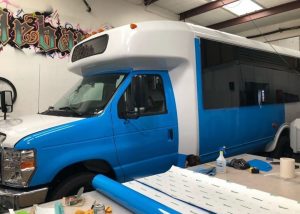 Ford F150 Van wrapped in Gloss Light Blue vinyl