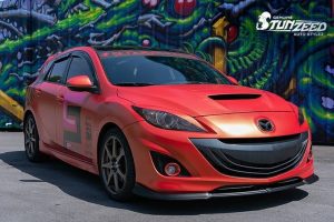 Mazda wrapped in ORAFOL_Americas 970RA Shift Effect Matte Sunset Shift vinyl