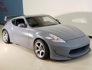 Nissan 370z wrapped in Satin Nardo Gray vinyl