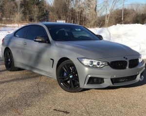 Bmw 350i wrapped in Satin Nardo Gray vinyl