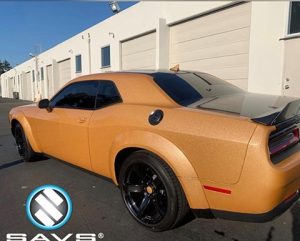 Dodge Challenger Wrapped in Avery Dennison SW Diamond Amber & Gloss Black Vinyl