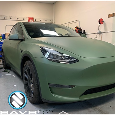Tesla Model Y Wrapped in Avery Dennison SW Matte Olive Green Vinyl - Vinyl  Wrap - 3M - Cars & Vehicles